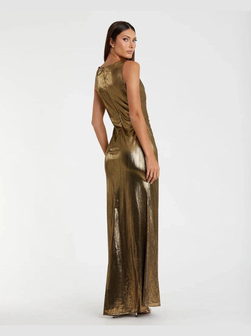 Ruched Front Slip V-Neck Gown