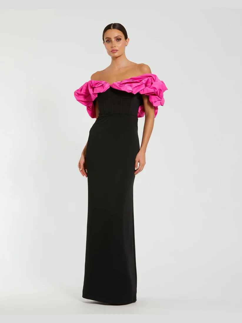 Crepe & Faille Off The Shoulder Gown