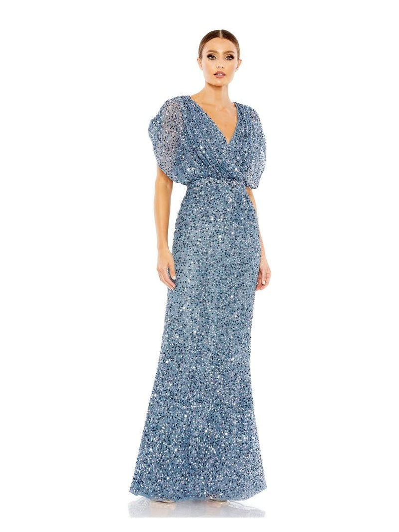 Draped Sleeve V Neck Gown