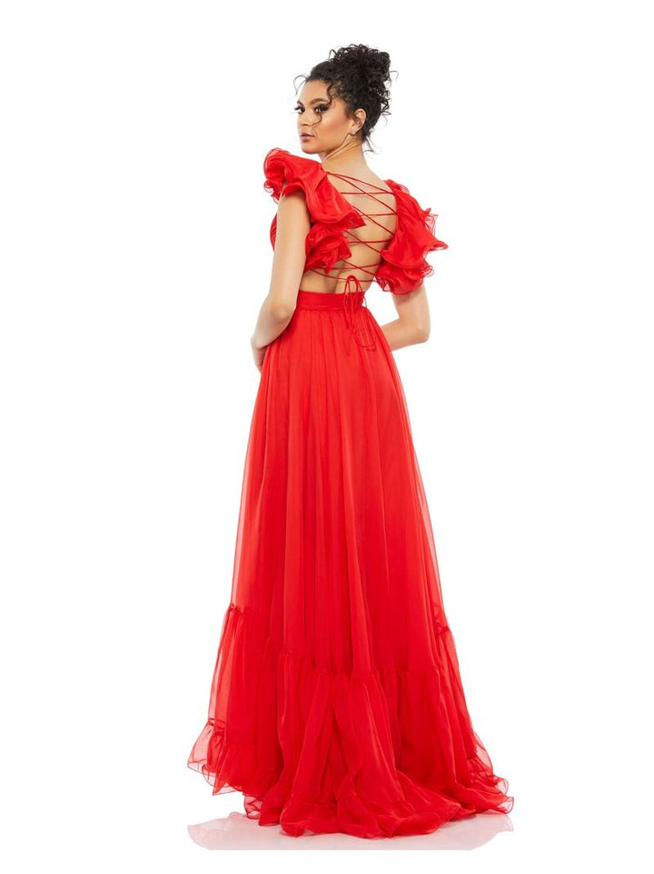 Ruffle Tiered Cut-Out Chiffon Gown