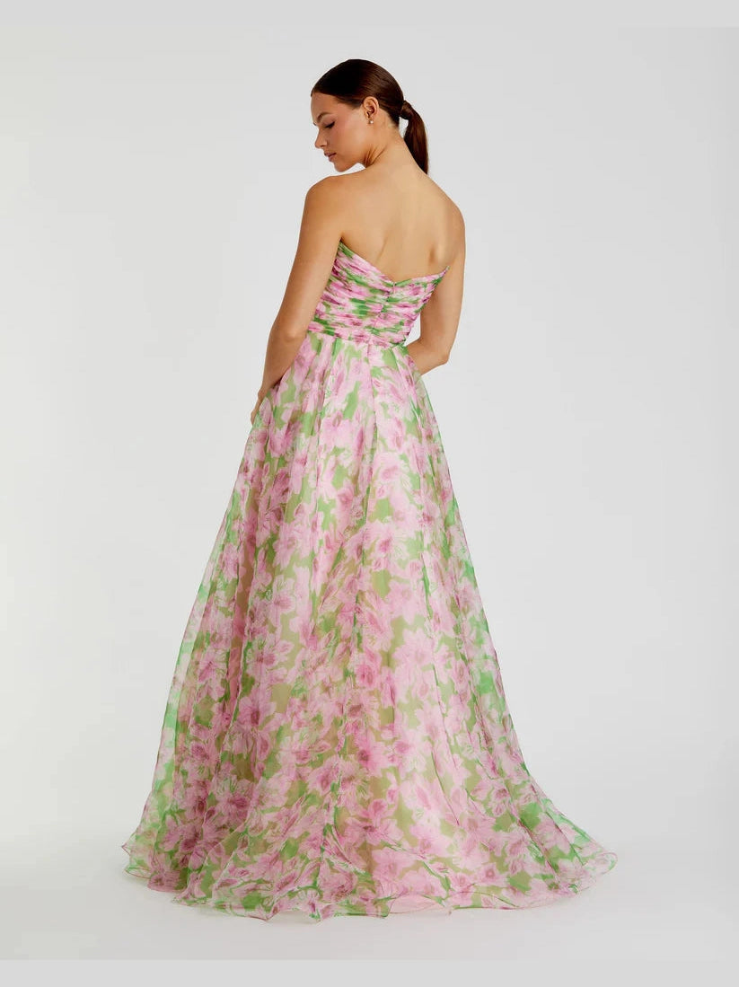 Strapless Chiffon Gown With Ruffle Detail