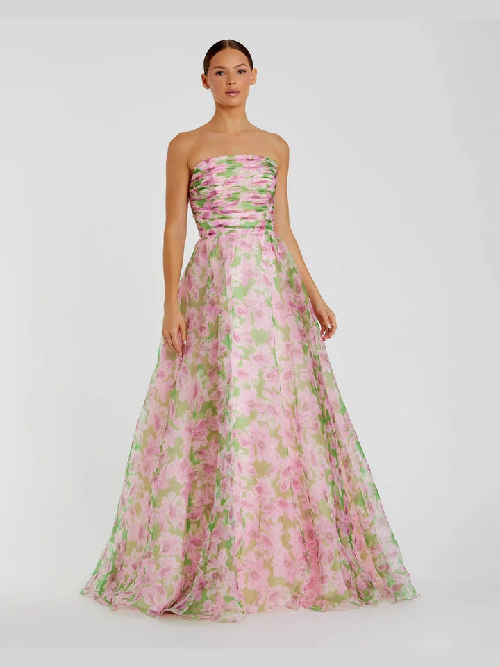 Strapless Chiffon Gown With Ruffle Detail