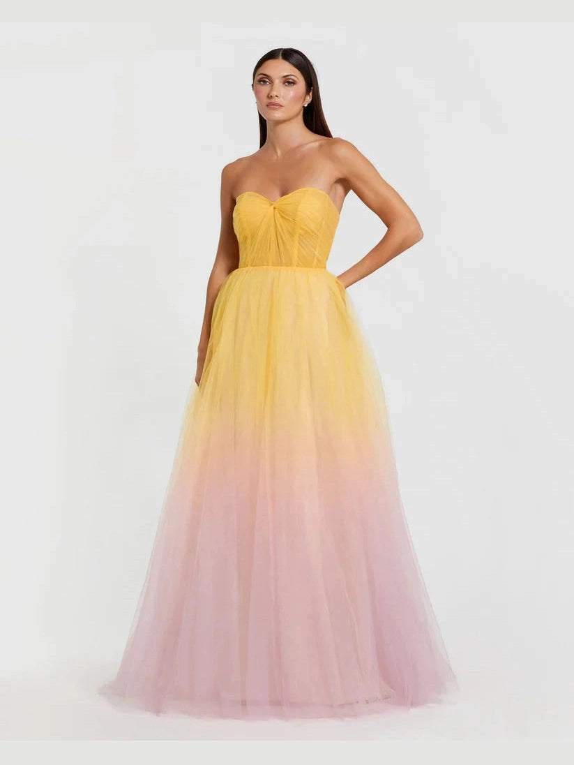 Multicolor Strapless Sweetheart Ombre Tulle Ballgown