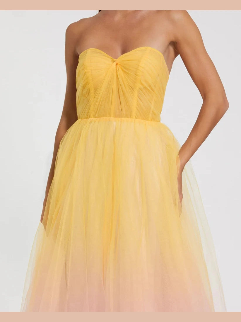 Multicolor Strapless Sweetheart Ombre Tulle Ballgown