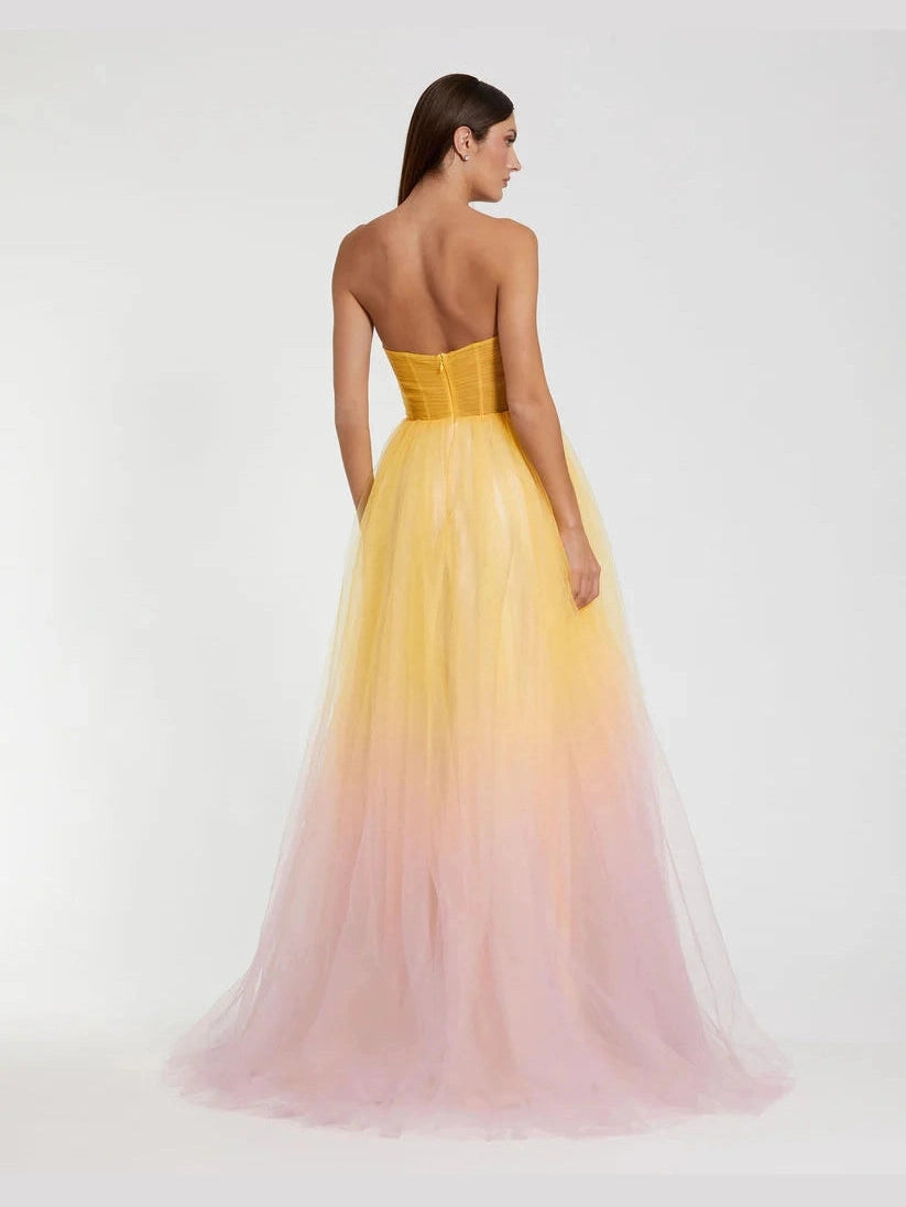 Multicolor Strapless Sweetheart Ombre Tulle Ballgown