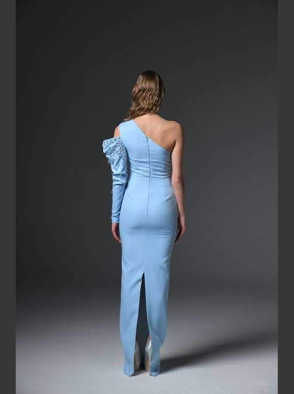 Baby Blue Embroidered Crepe Dress