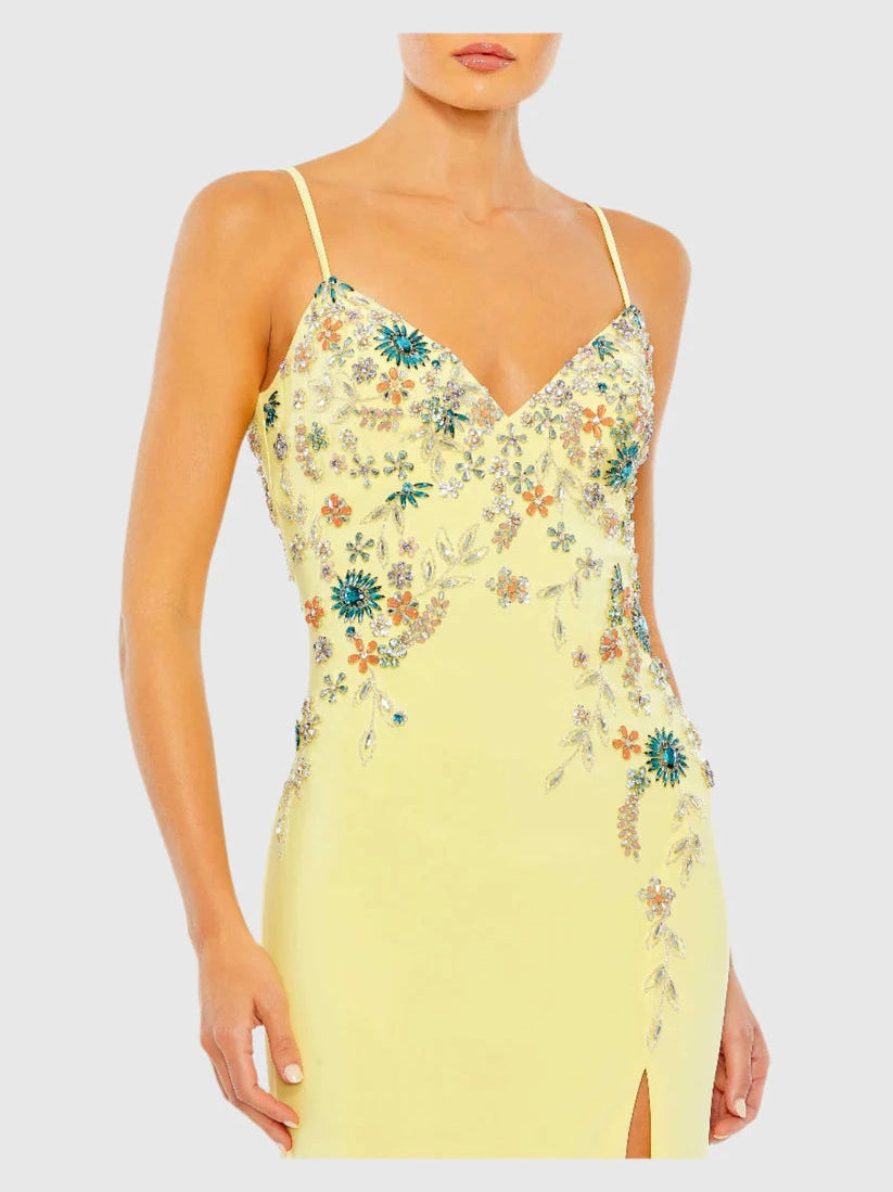 Multi Color Beaded Floral Cami Gown