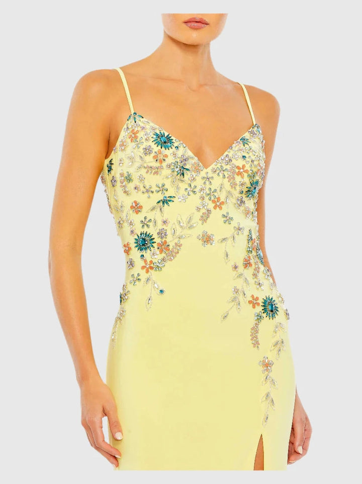 Multi Color Beaded Floral Cami Gown
