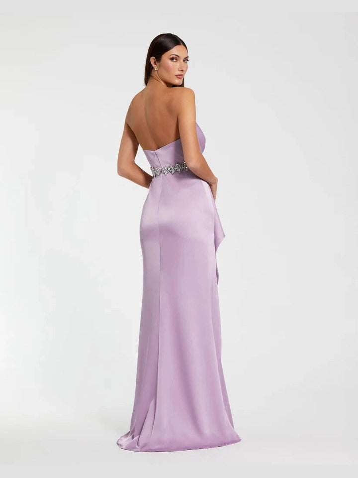 Strapless Satin Gown With Embellished Belt Detail