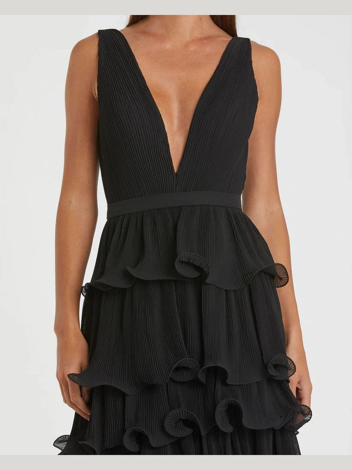 Sleeveless Ruffle Tiered V Neck Gown
