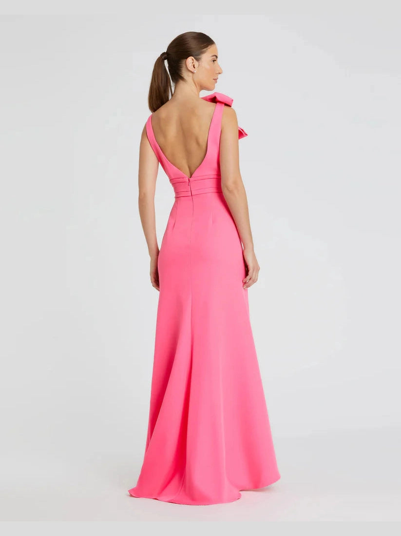 Sleeveless V Neck Bow Detail Mermaid Gown
