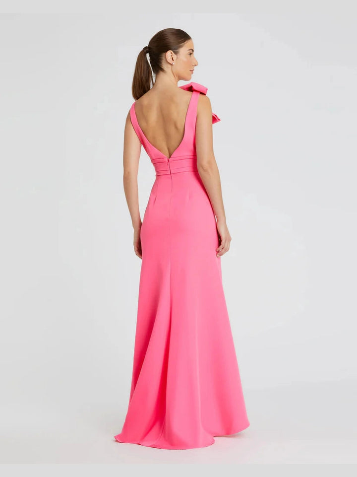 Sleeveless V Neck Bow Detail Mermaid Gown