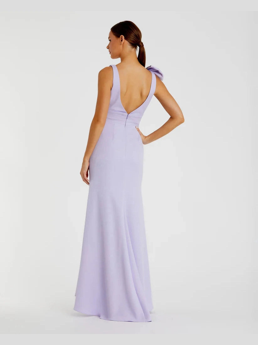 Sleeveless V Neck Bow Detail Mermaid Gown