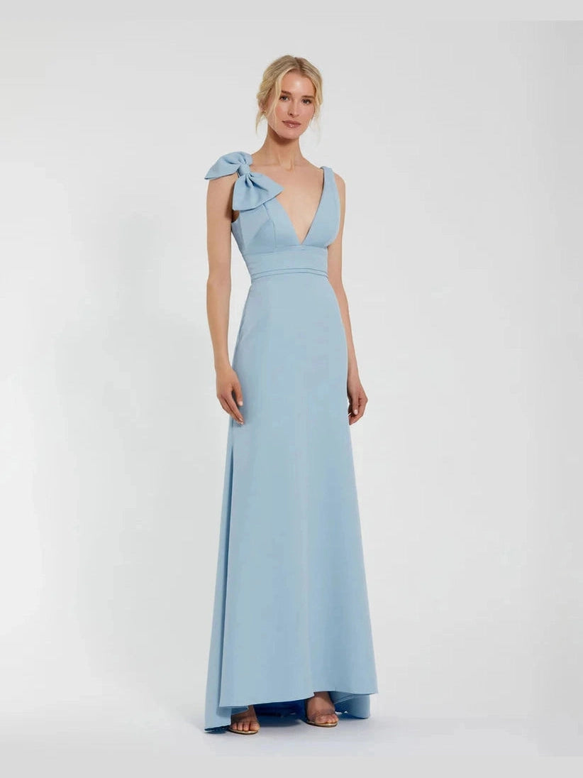 Sleeveless V Neck Bow Detail Mermaid Gown