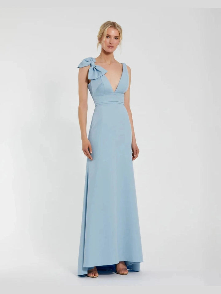 Sleeveless V Neck Bow Detail Mermaid Gown