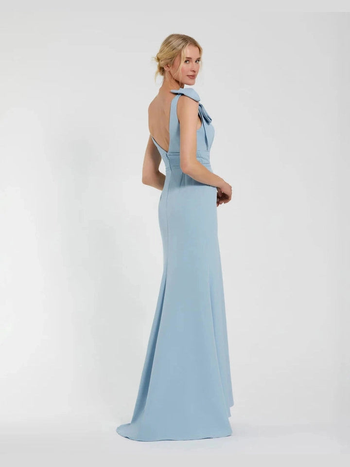Sleeveless V Neck Bow Detail Mermaid Gown