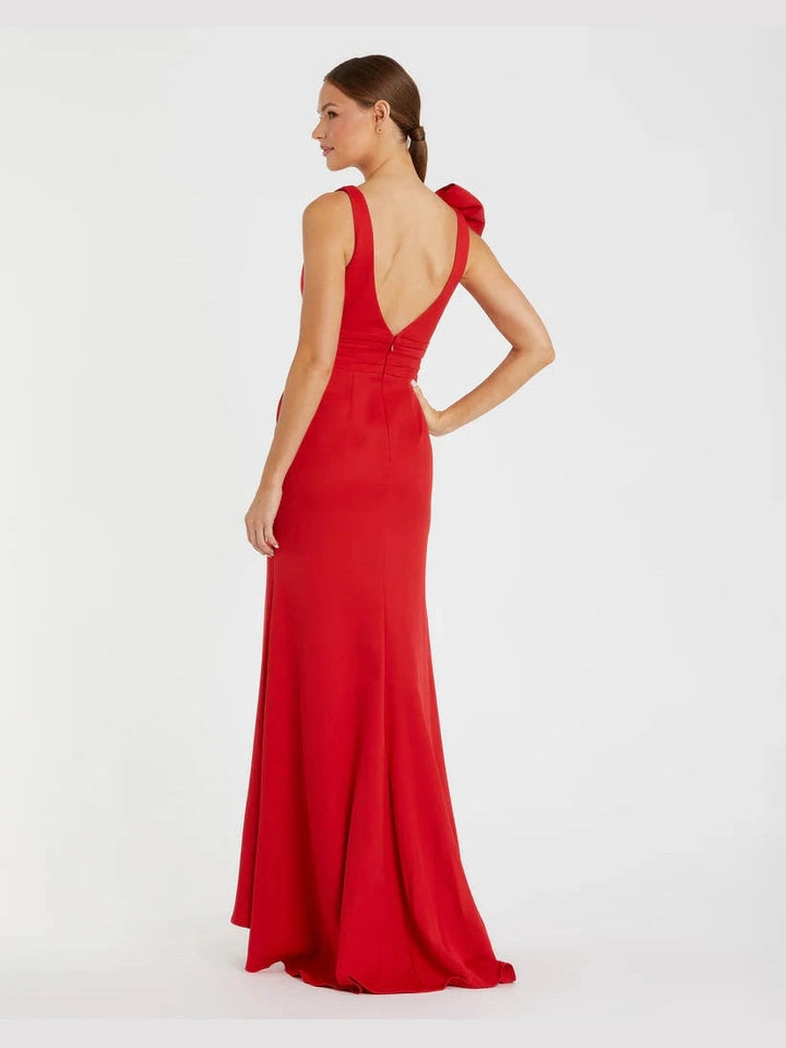 Sleeveless V Neck Bow Detail Mermaid Gown