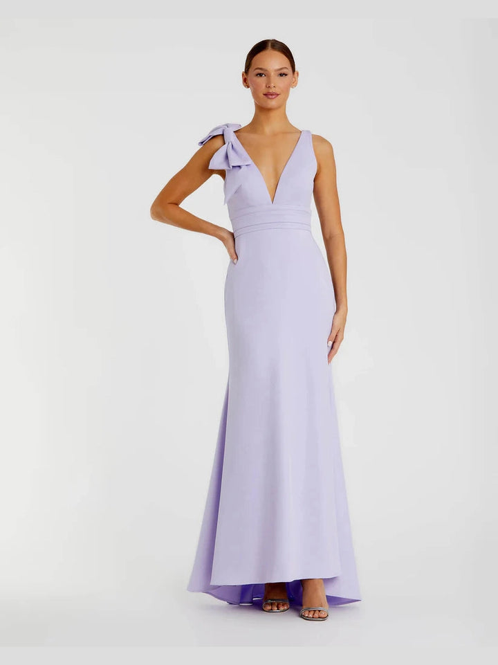 Sleeveless V Neck Bow Detail Mermaid Gown