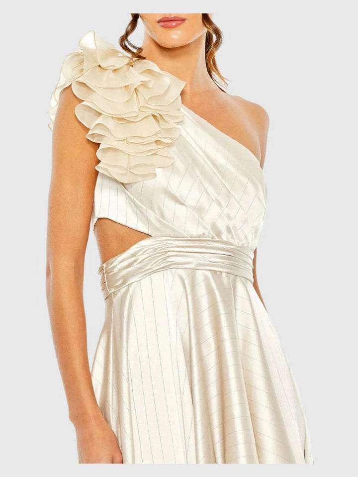 Ruffled One Shoulder Cut Out Hi-Low Gown