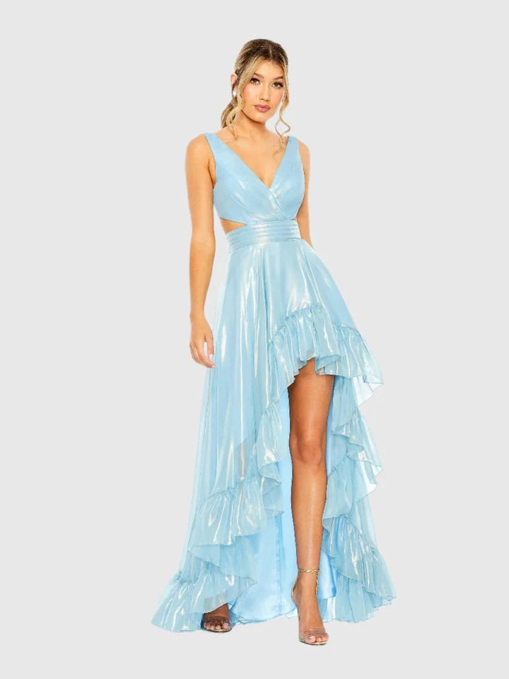 Cut Out High Low Ruffle Gown