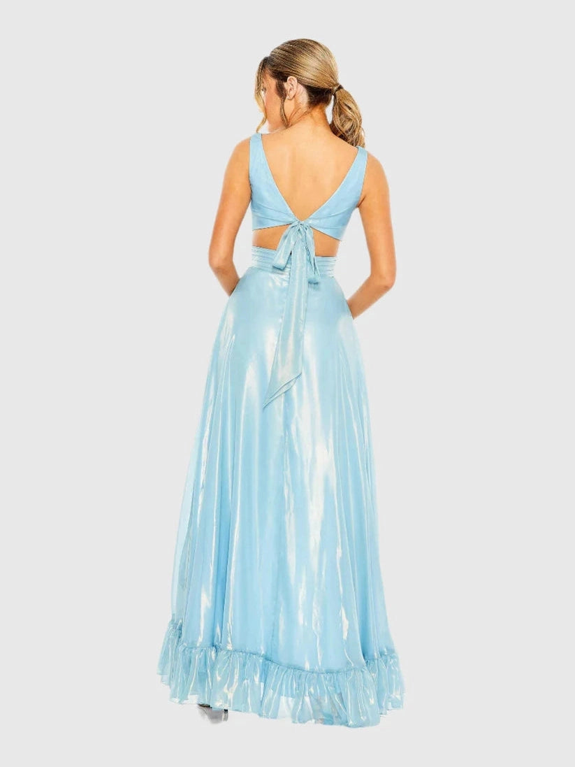 Cut Out High Low Ruffle Gown