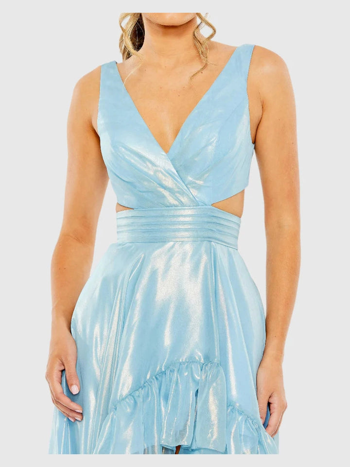 Cut Out High Low Ruffle Gown