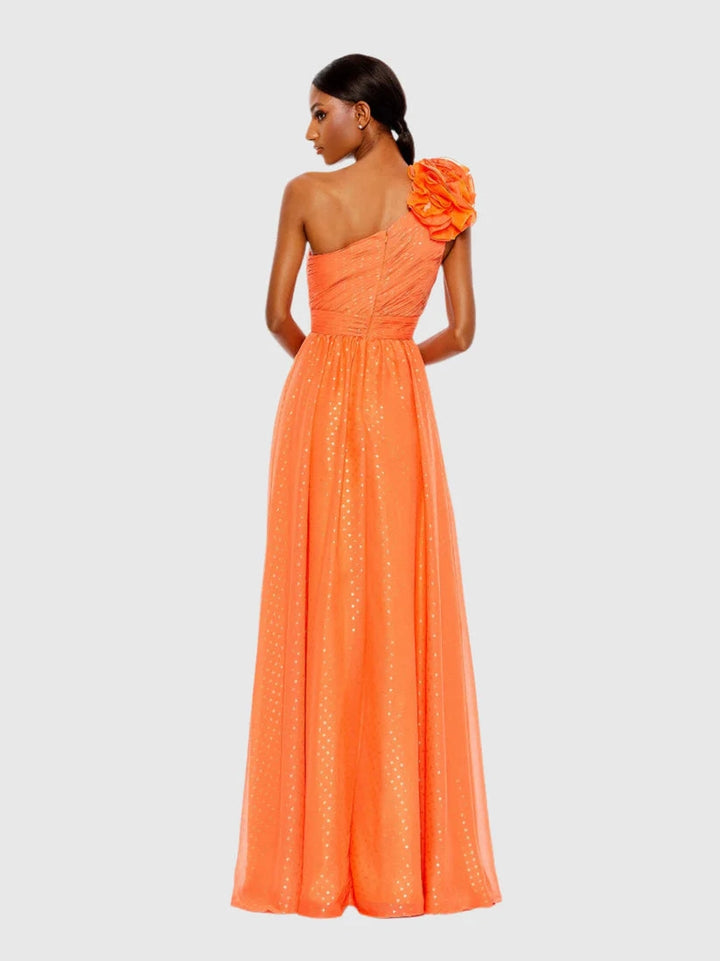 Polka Dot Ruffled One Shoulder Gown