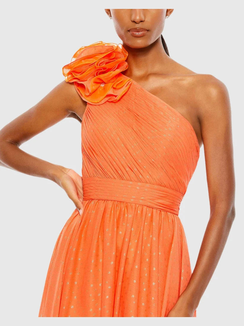 Polka Dot Ruffled One Shoulder Gown