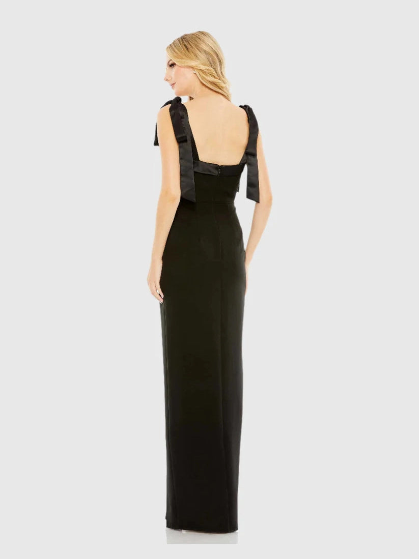 Square Neck Tie Strap Slit Gown