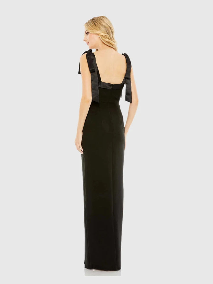 Square Neck Tie Strap Slit Gown