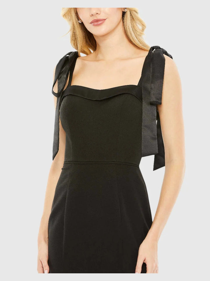 Square Neck Tie Strap Slit Gown