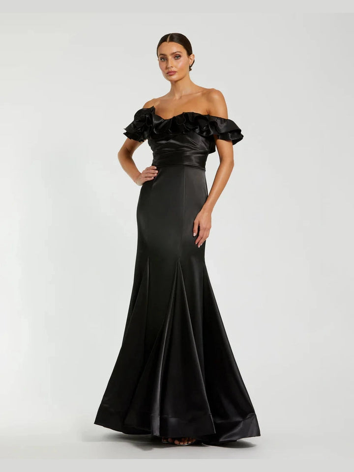 Satin Ruffle Off the Shoulder Mermaid Gown