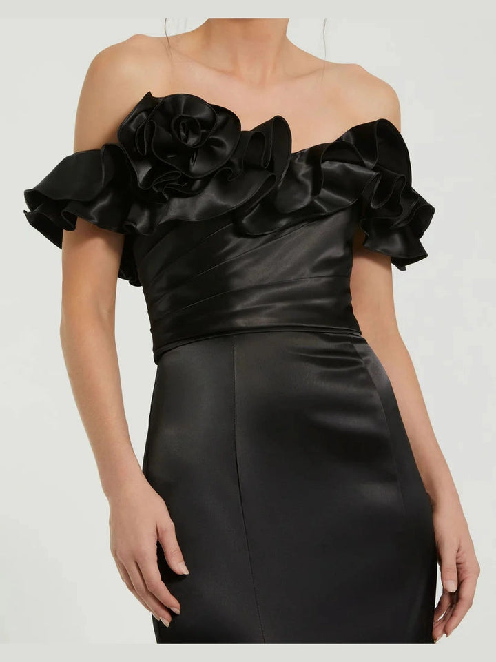 Satin Ruffle Off the Shoulder Mermaid Gown