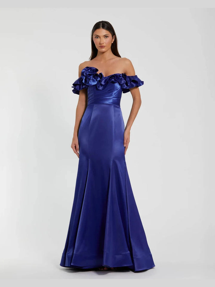 Satin Ruffle Off the Shoulder Mermaid Gown