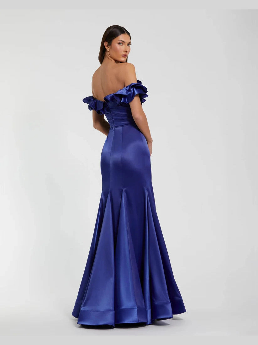 Satin Ruffle Off the Shoulder Mermaid Gown