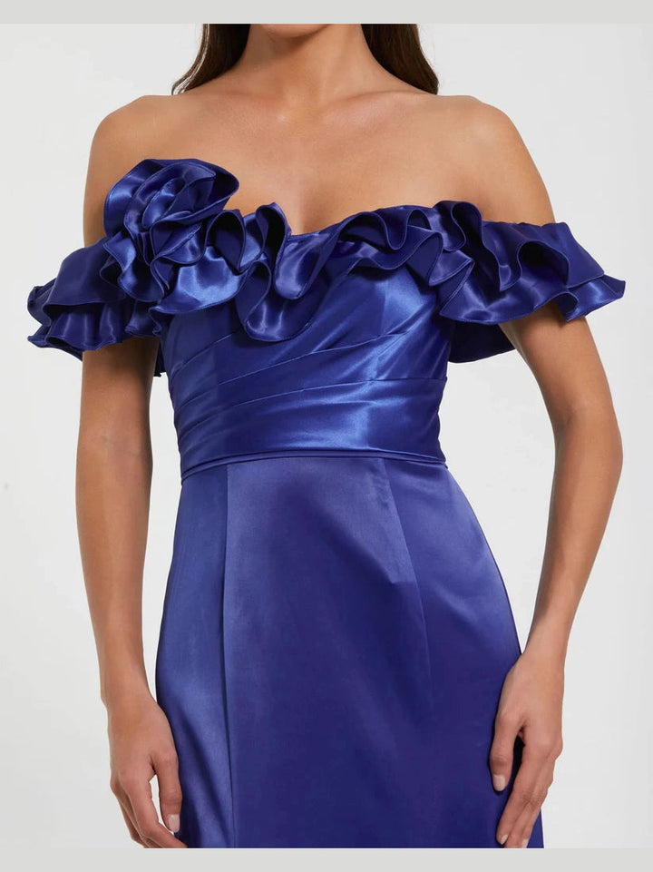 Satin Ruffle Off the Shoulder Mermaid Gown