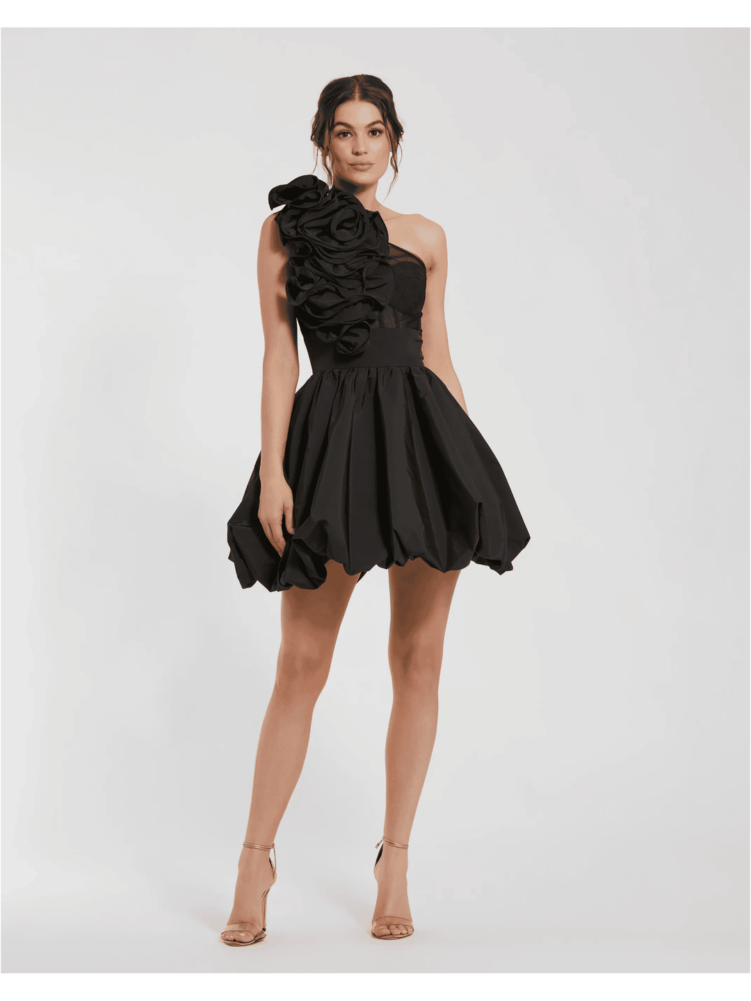 Taffeta one shoulder ruffle bubble mini dress