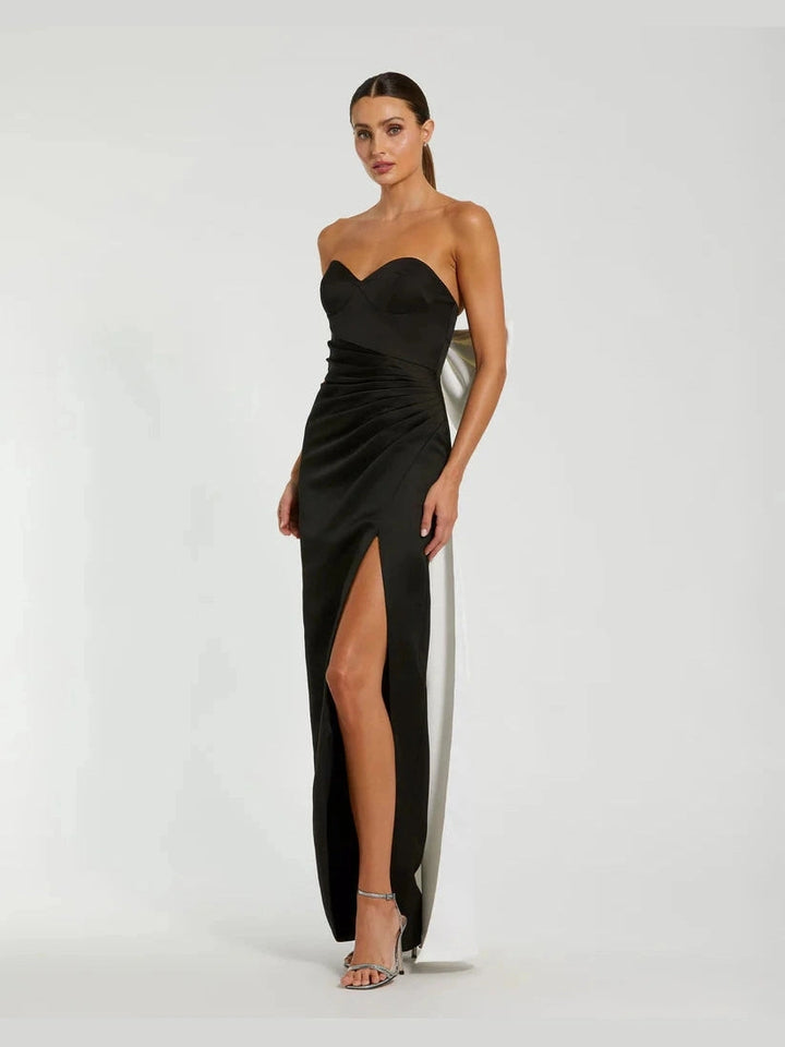 Satin Strapless Bustier Gown With Oversized Bow