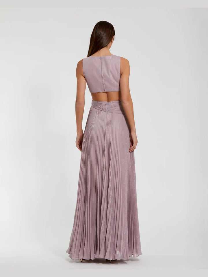 Ruched Chiffon Sleeveless Gown With 3D Flower