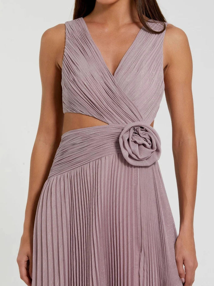 Ruched Chiffon Sleeveless Gown With 3D Flower