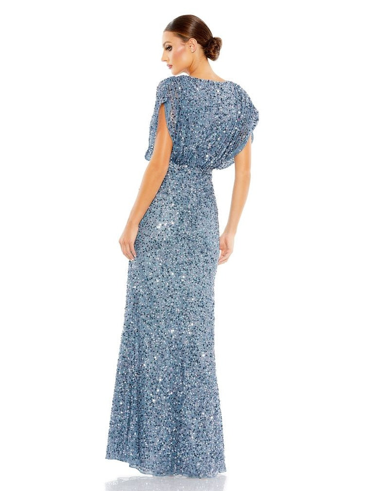 Draped Sleeve V Neck Gown