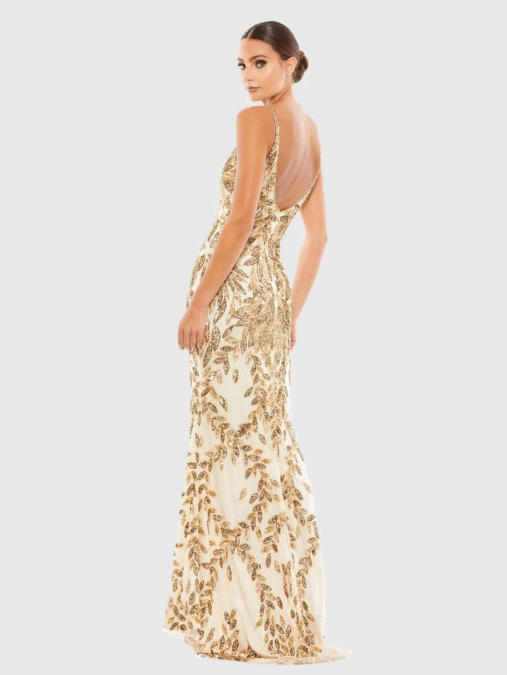 Leaf Embellished Evening Gown