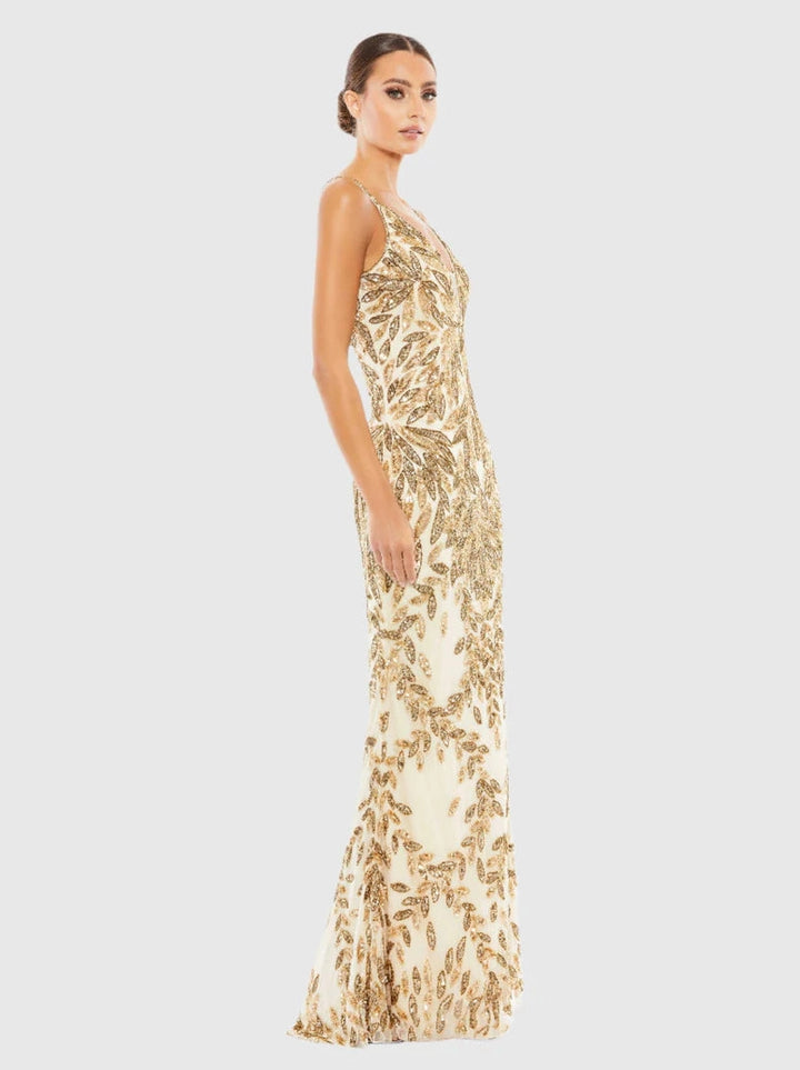 Leaf Embellished Evening Gown