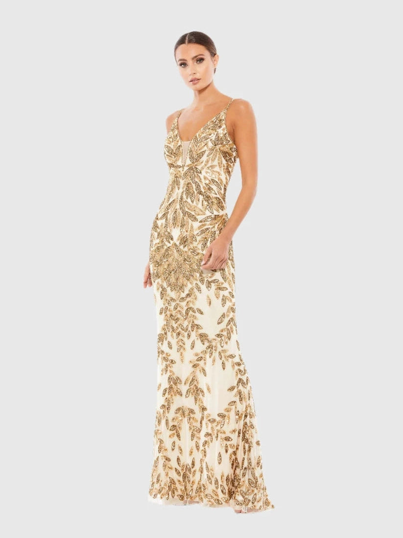 Leaf Embellished Evening Gown