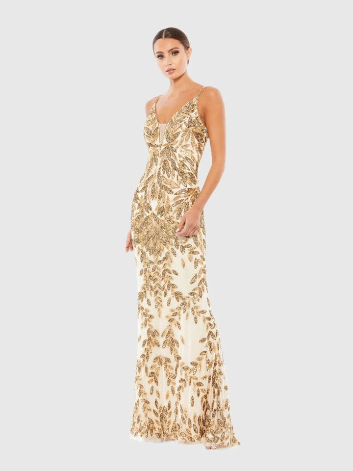 Leaf Embellished Evening Gown