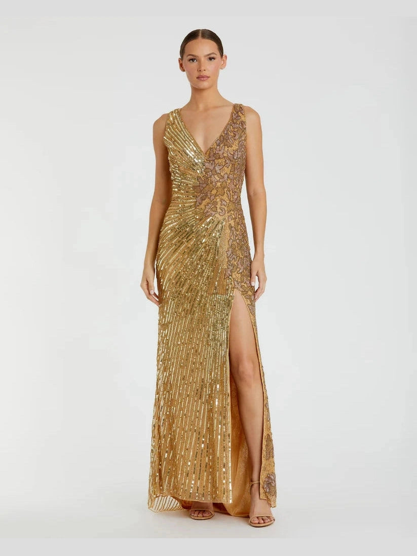 Beaded Floral Sleeveless Gown