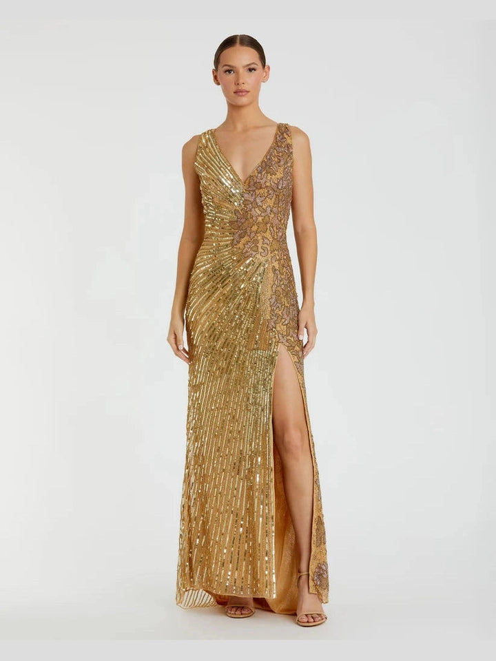 Beaded Floral Sleeveless Gown