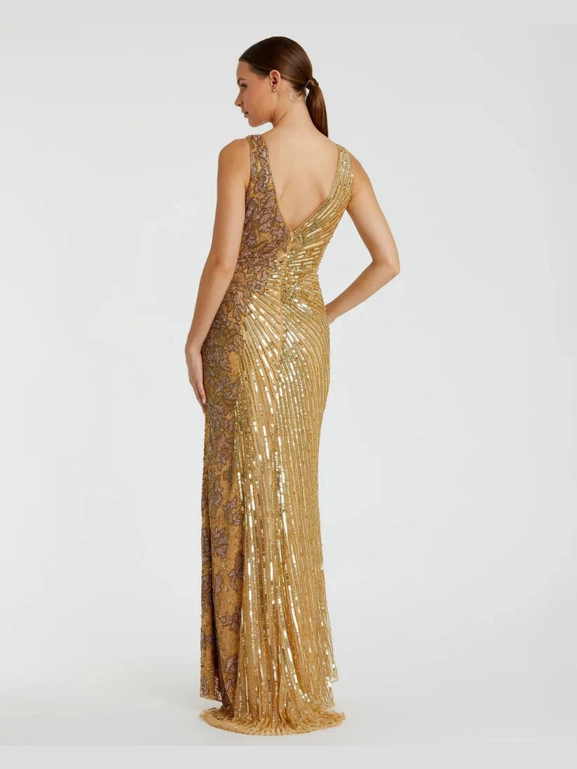 Beaded Floral Sleeveless Gown