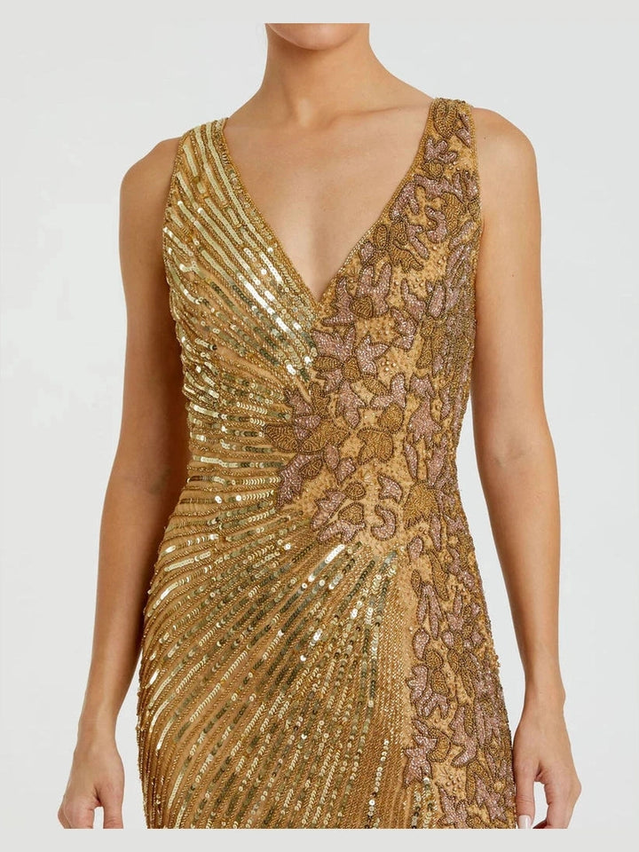 Beaded Floral Sleeveless Gown