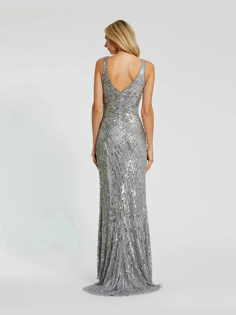 Beaded Floral Sleeveless Gown